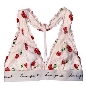 Victoria’s Secret PINK Cherry Lace Triangle Bralette Love Pink Halter Size S